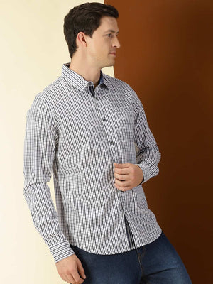 Thomas Scott Men Classic Slim Fit Grid Tattersall Checks Pure Cotton Casual Shirt