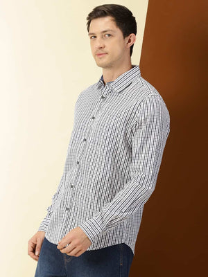 Thomas Scott Men Classic Slim Fit Grid Tattersall Checks Pure Cotton Casual Shirt