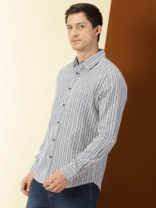 Thomas Scott Men Classic Slim Fit Grid Tattersall Checks Pure Cotton Casual Shirt