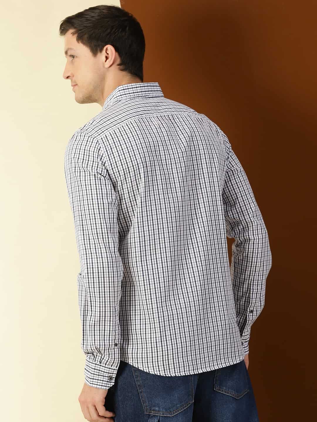 Thomas Scott Men Classic Slim Fit Grid Tattersall Checks Pure Cotton Casual Shirt