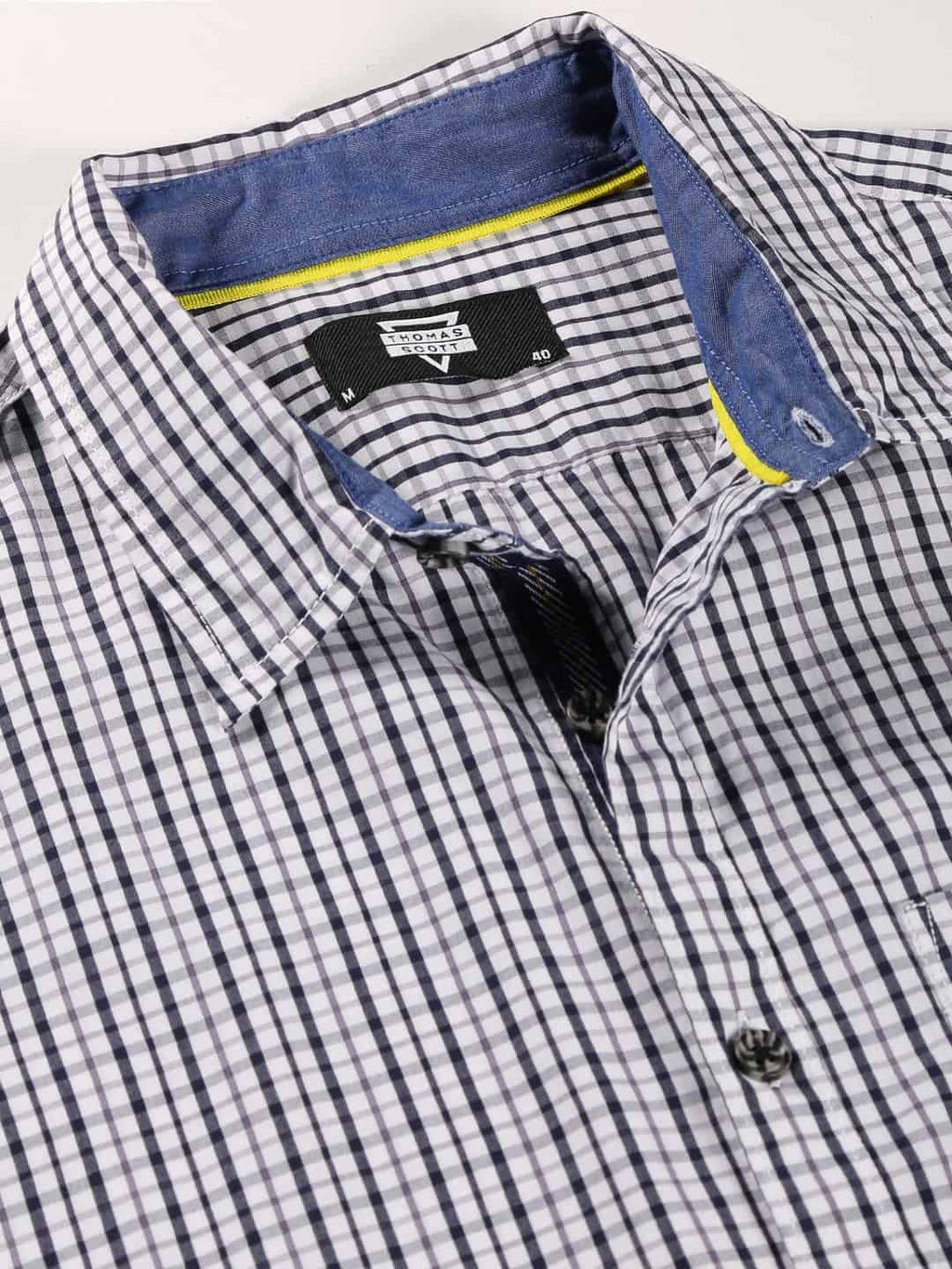 Thomas Scott Men Classic Slim Fit Grid Tattersall Checks Pure Cotton Casual Shirt