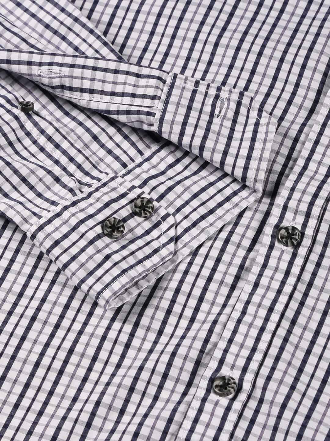 Thomas Scott Men Classic Slim Fit Grid Tattersall Checks Pure Cotton Casual Shirt