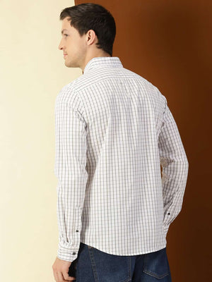 Thomas Scott Men Classic Slim Fit Windowpane Checks Pure Cotton Casual Shirt