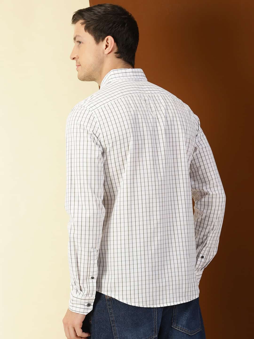 Thomas Scott Men Classic Slim Fit Windowpane Checks Pure Cotton Casual Shirt