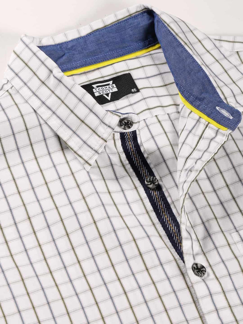 Thomas Scott Men Classic Slim Fit Windowpane Checks Pure Cotton Casual Shirt