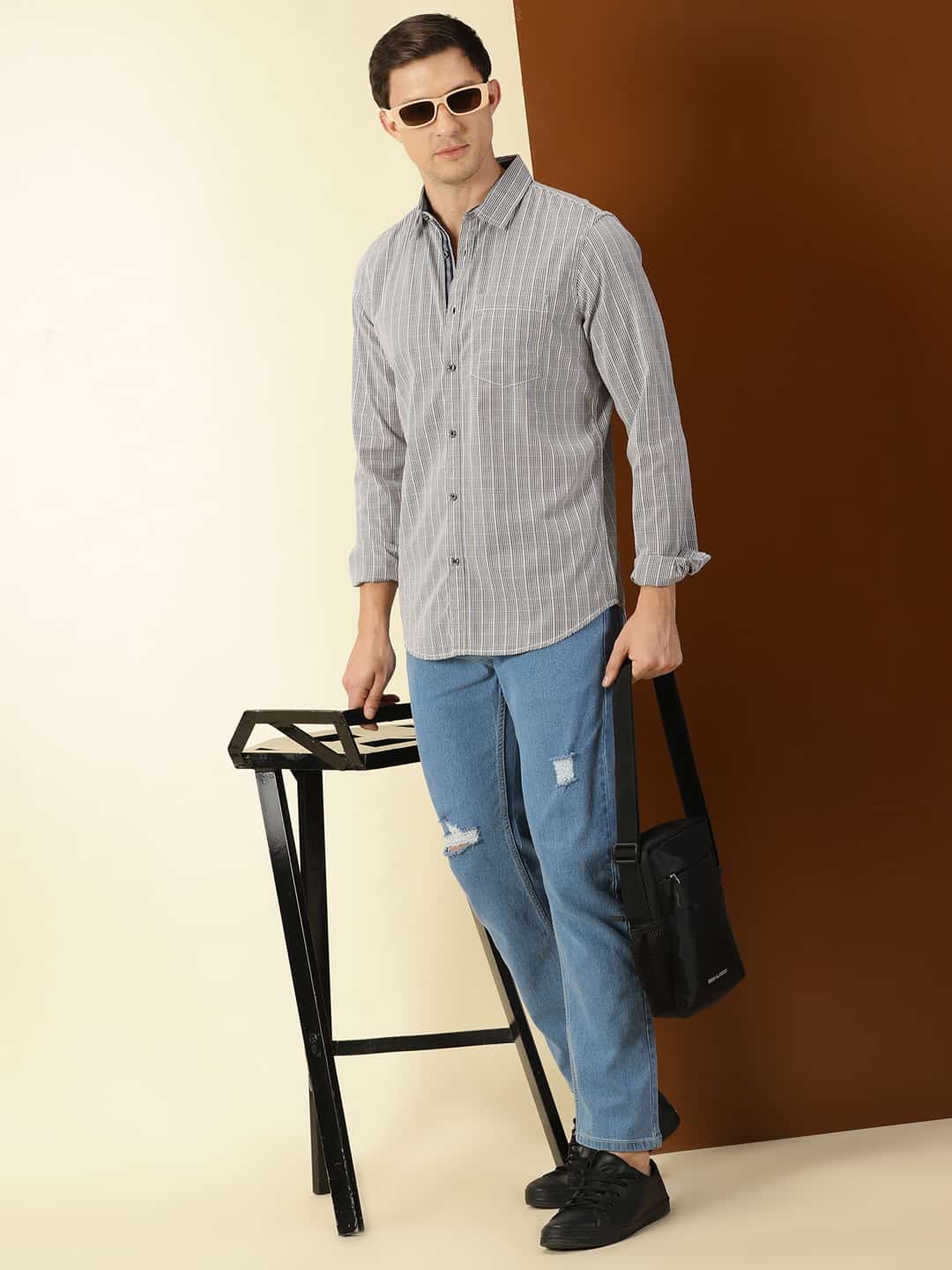 Thomas Scott Men Classic Slim Fit Tartan Checks Pure Cotton Casual Shirt