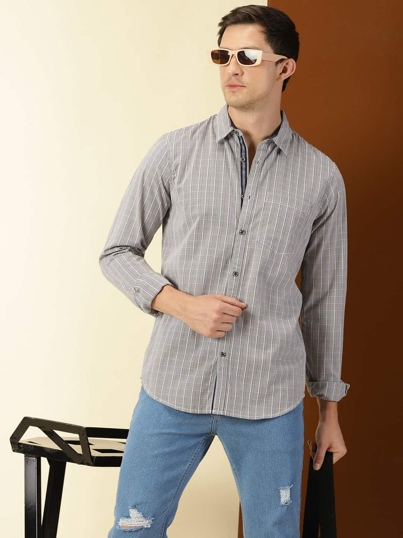 Thomas Scott Men Classic Slim Fit Tartan Checks Pure Cotton Casual Shirt
