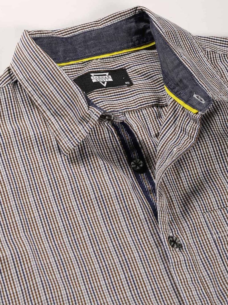 Thomas Scott Men Classic Slim Fit Tartan Checks Pure Cotton Casual Shirt