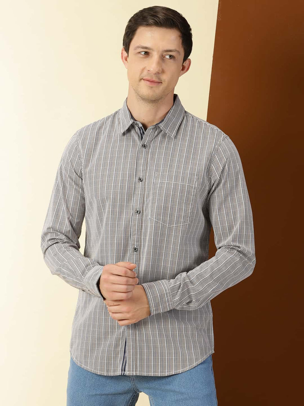 Thomas Scott Men Classic Slim Fit Tartan Checks Pure Cotton Casual Shirt