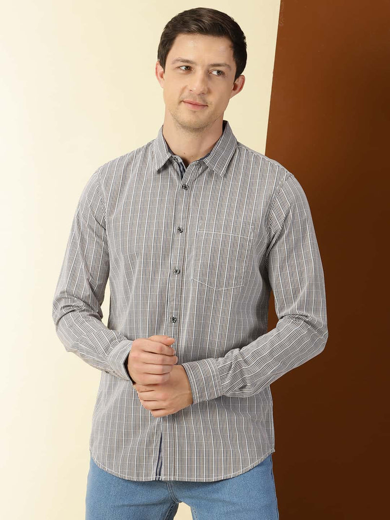Thomas Scott Men Classic Slim Fit Tartan Checks Pure Cotton Casual Shirt