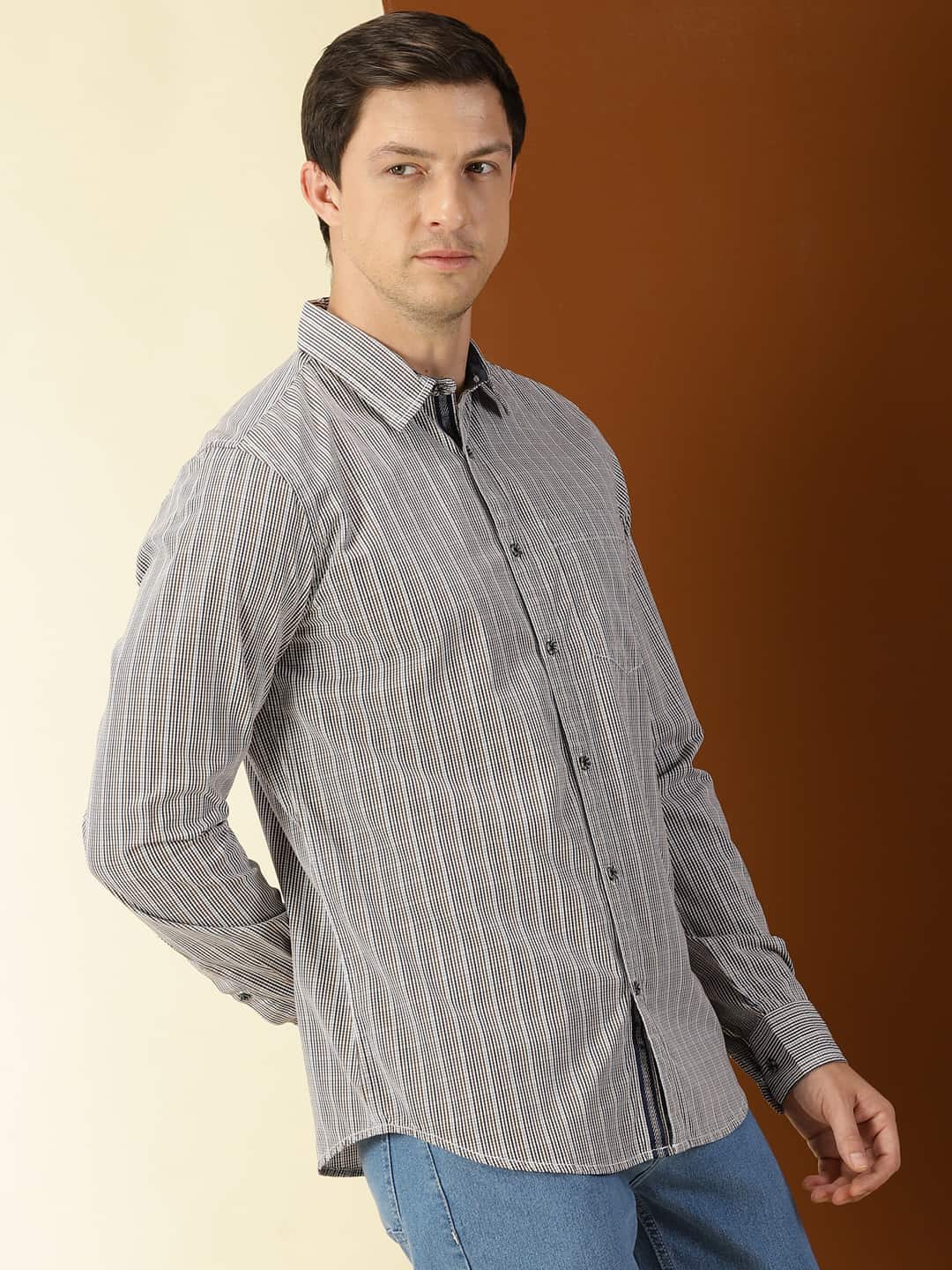 Thomas Scott Men Classic Slim Fit Tartan Checks Pure Cotton Casual Shirt