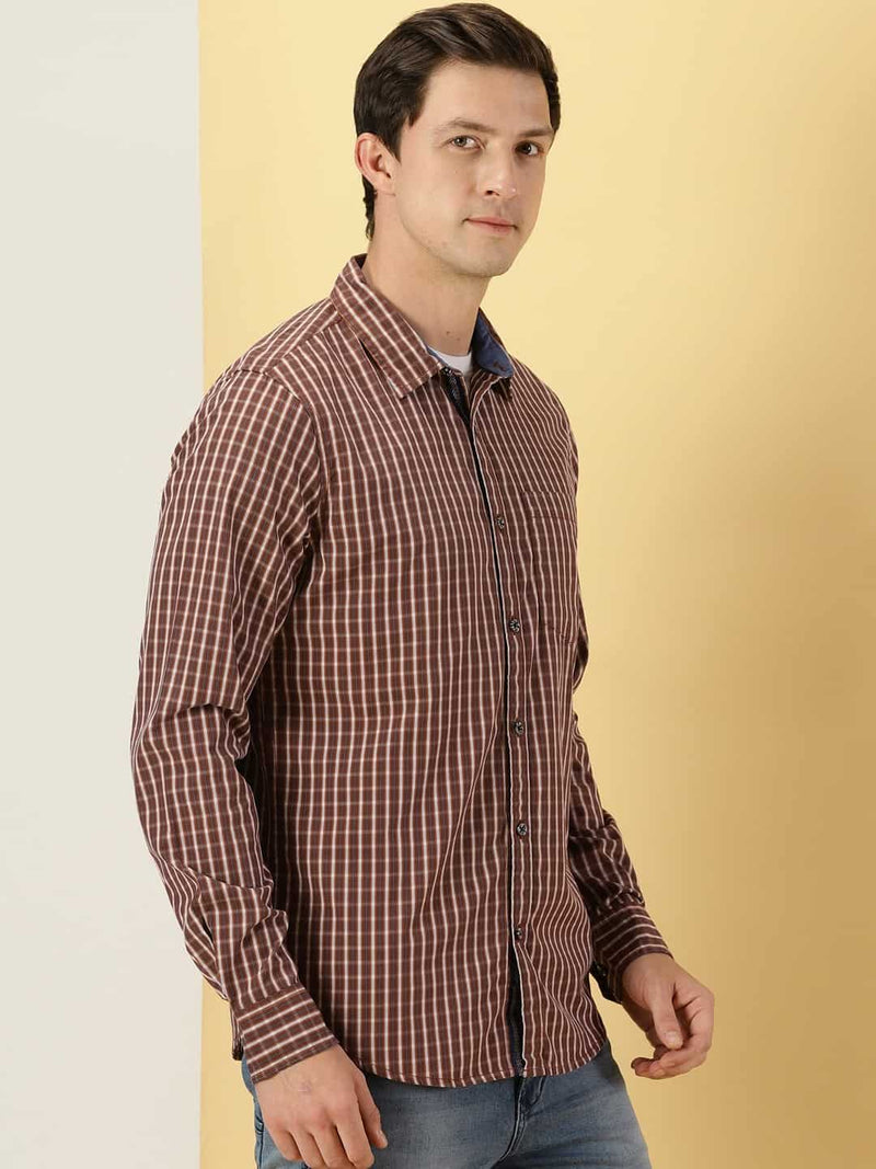 Thomas Scott Men Classic Slim Fit Windowpane Checked Pure Cotton Shirt