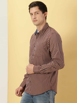 Thomas Scott Men Classic Slim Fit Windowpane Checked Pure Cotton Shirt