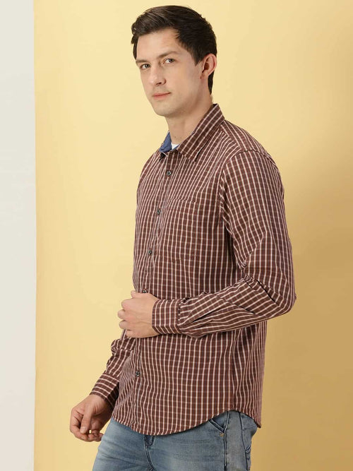 Thomas Scott Men Classic Slim Fit Windowpane Checked Pure Cotton Shirt