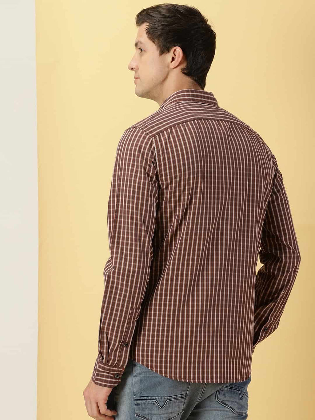 Thomas Scott Men Classic Slim Fit Windowpane Checked Pure Cotton Shirt