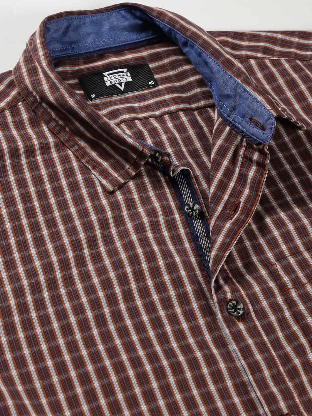 Thomas Scott Men Classic Slim Fit Windowpane Checked Pure Cotton Shirt