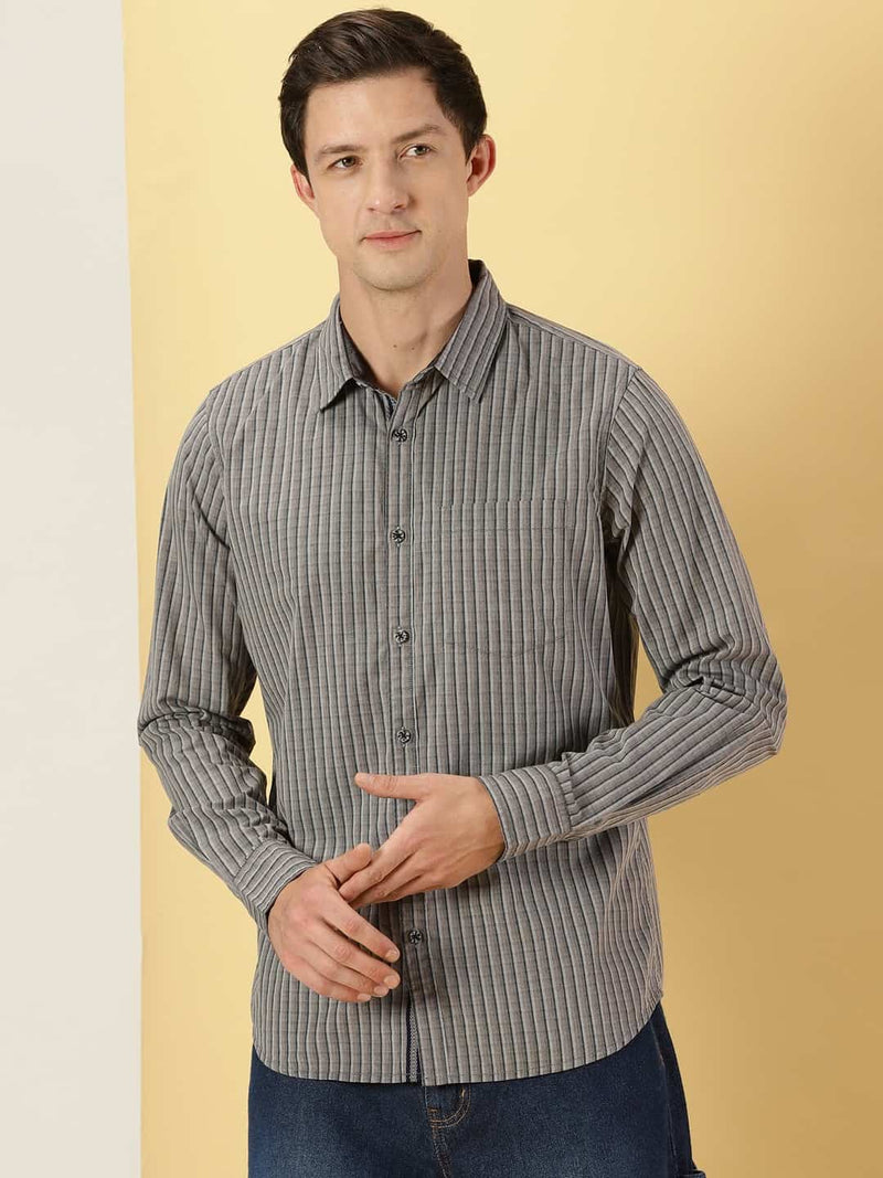 Thomas Scott Men Classic Slim Fit Vertical Striped Pure Cotton Casual Shirt