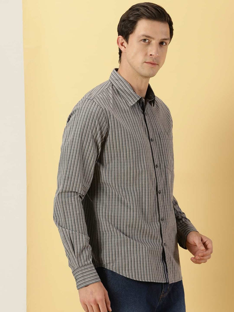 Thomas Scott Men Classic Slim Fit Vertical Striped Pure Cotton Casual Shirt