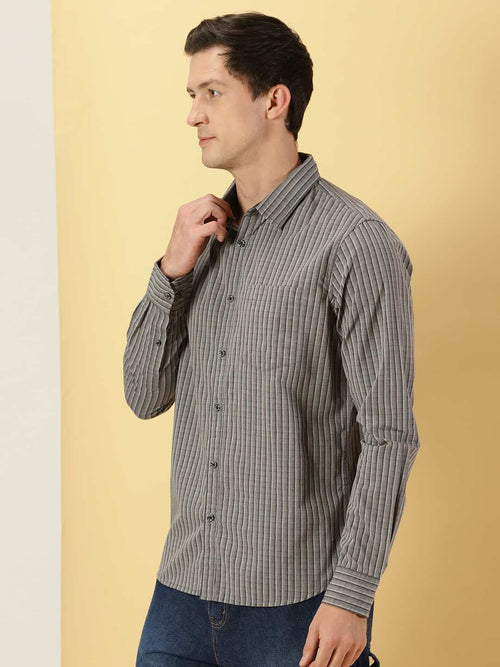 Thomas Scott Men Classic Slim Fit Vertical Striped Pure Cotton Casual Shirt