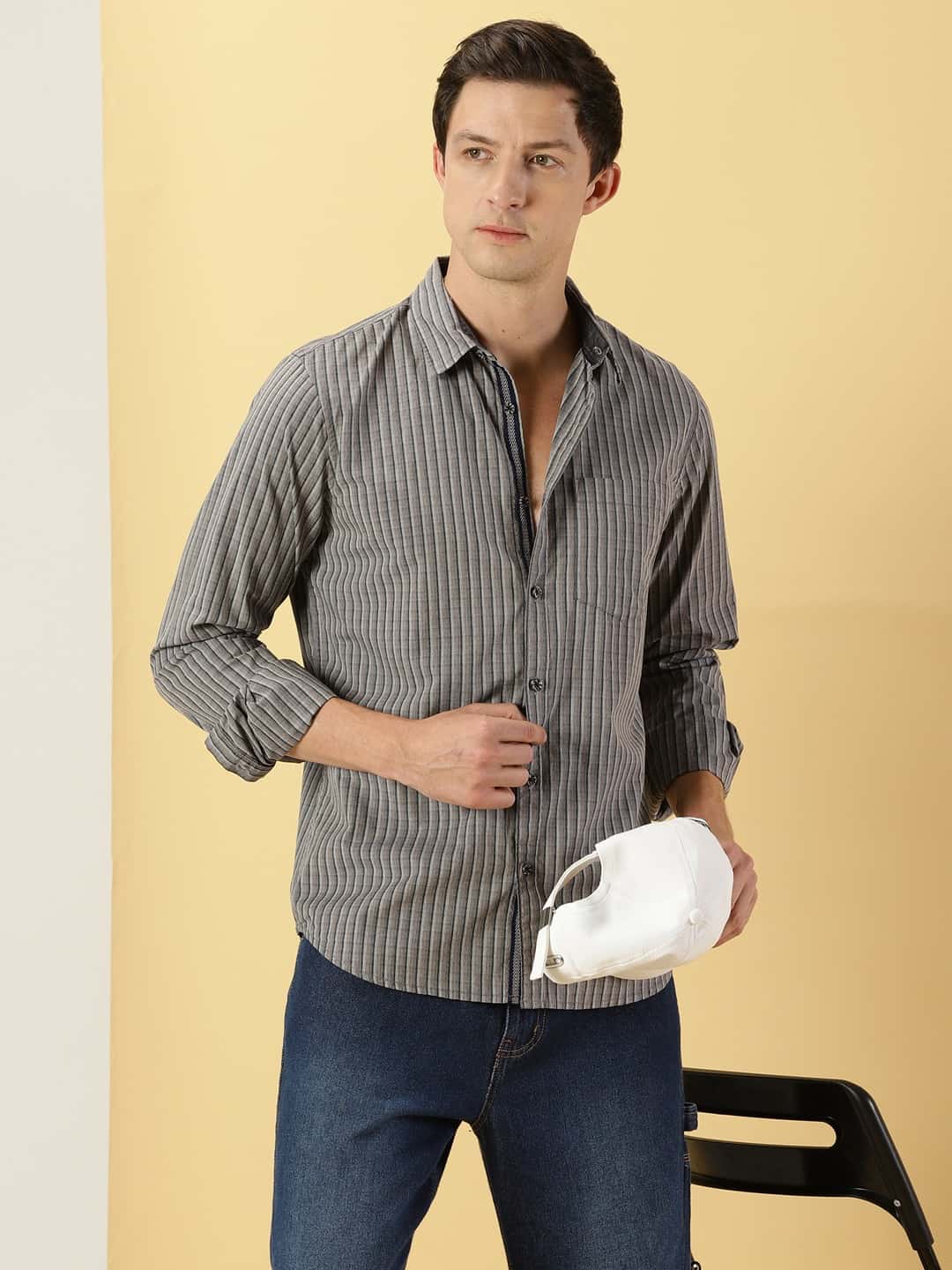 Thomas Scott Men Classic Slim Fit Vertical Striped Pure Cotton Casual Shirt