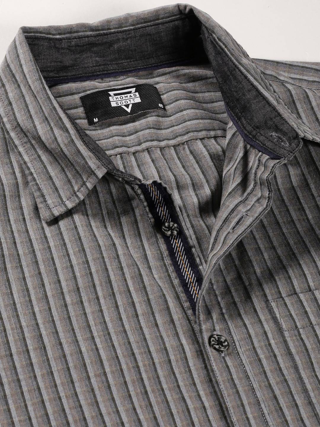 Thomas Scott Men Classic Slim Fit Vertical Striped Pure Cotton Casual Shirt