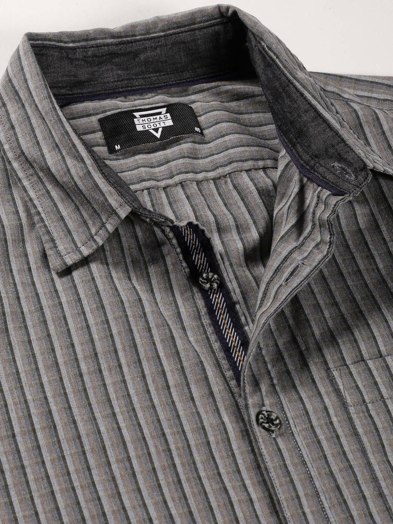 Thomas Scott Men Classic Slim Fit Vertical Striped Pure Cotton Casual Shirt