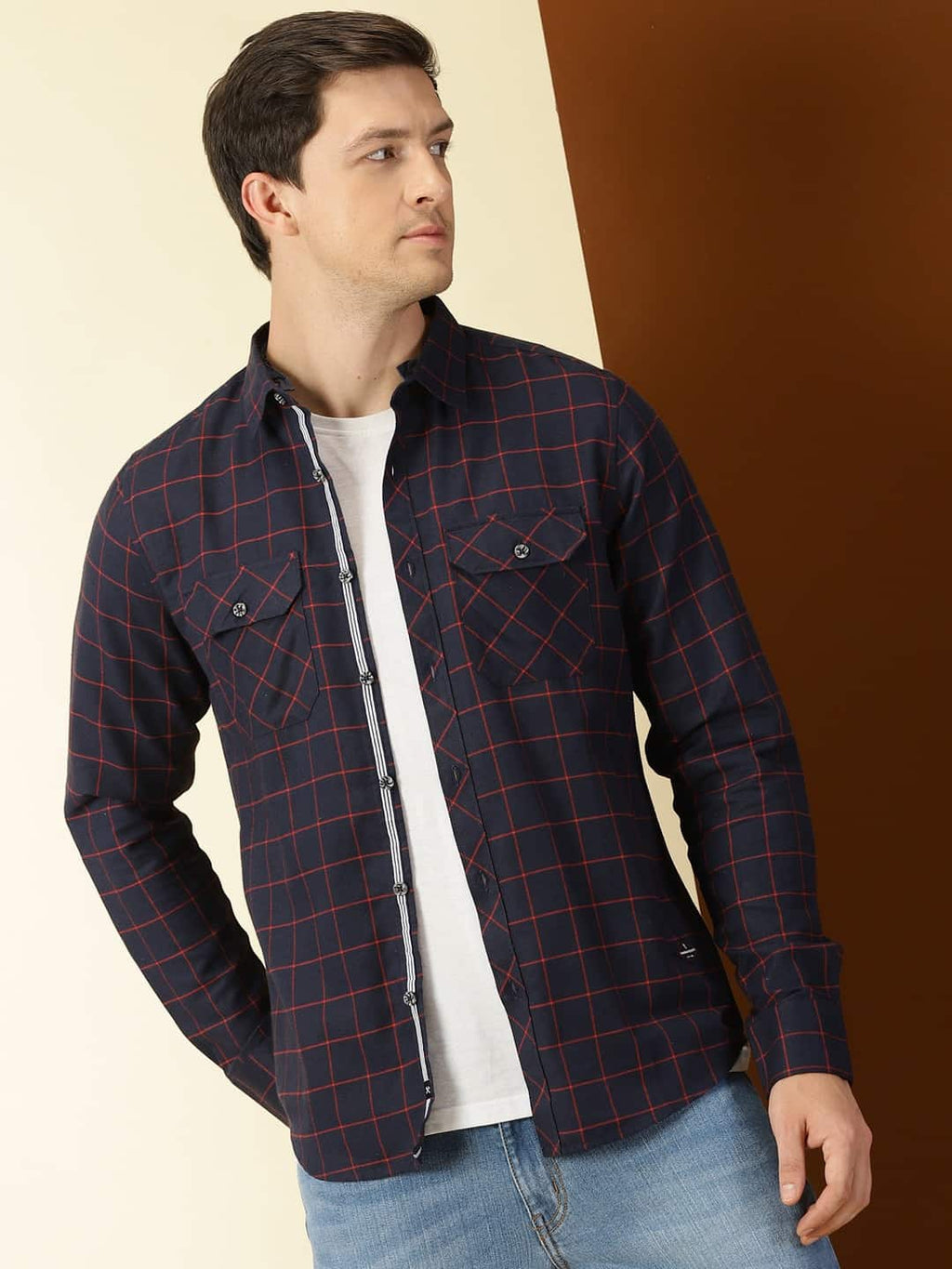 Thomas Scott Men Classic Slim Fit Tartan Opaque Checked Hooded Flannel Casual Shirt