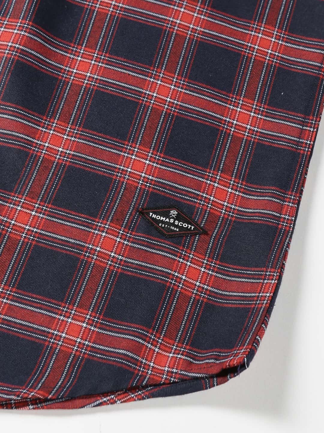 Thomas Scott Men Classic Hood Collar Buffalo Flannel Checked Casual Shirt