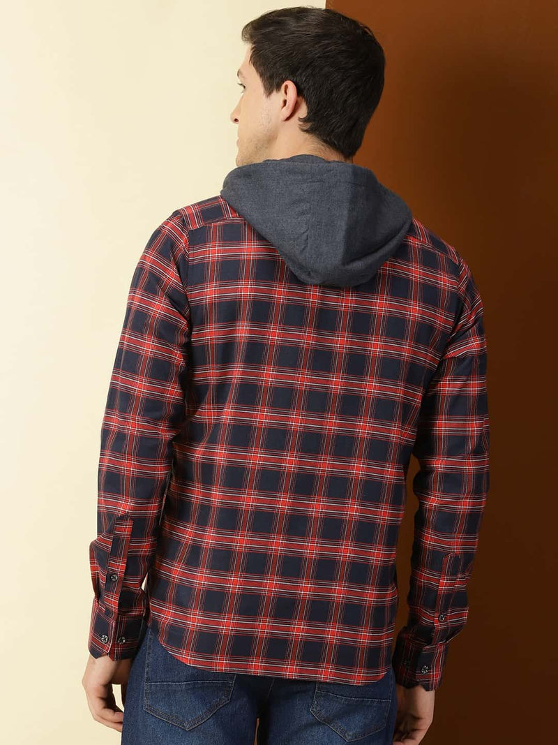 Thomas Scott Men Classic Hood Collar Buffalo Flannel Checked Casual Shirt