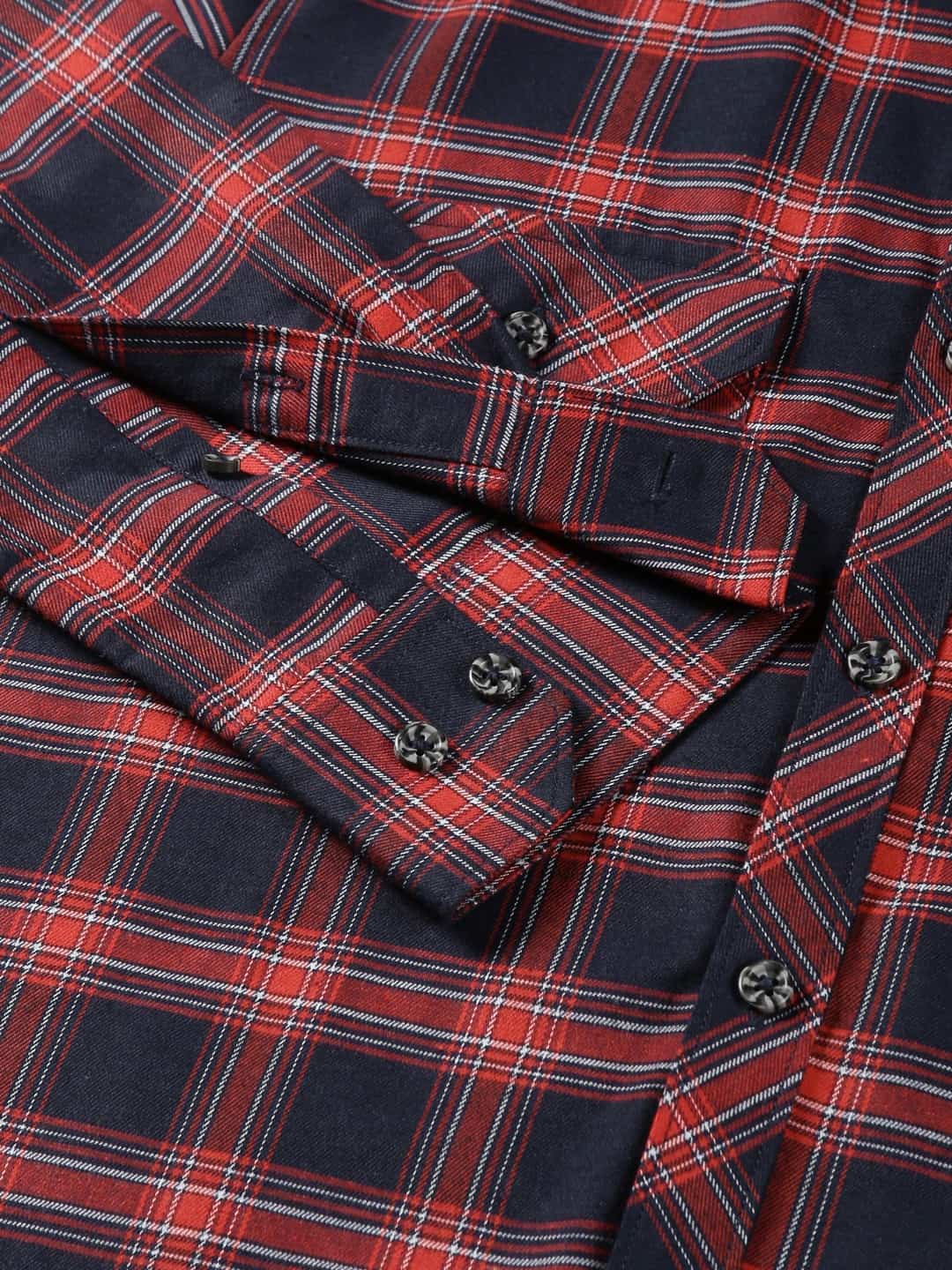 Thomas Scott Men Classic Hood Collar Buffalo Flannel Checked Casual Shirt