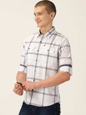 Thomas Scott Men Smart Slim Fit Windowpane Checked Cotton Casual Shirt