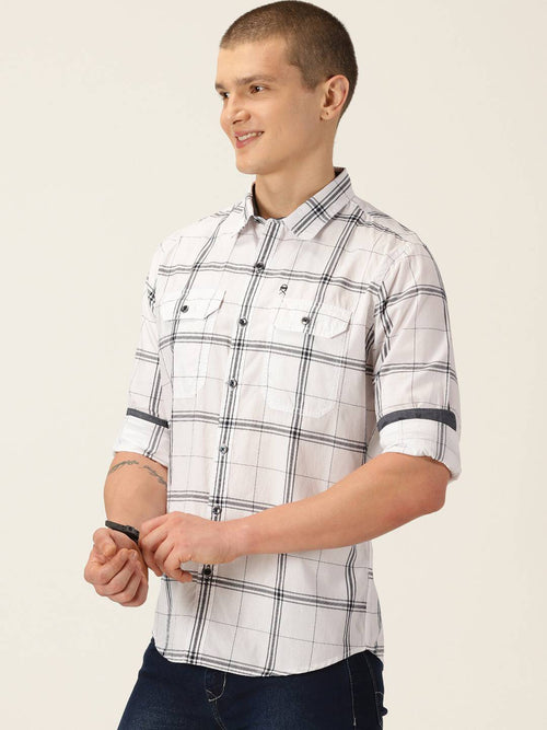 Thomas Scott Men Smart Slim Fit Windowpane Checked Cotton Casual Shirt