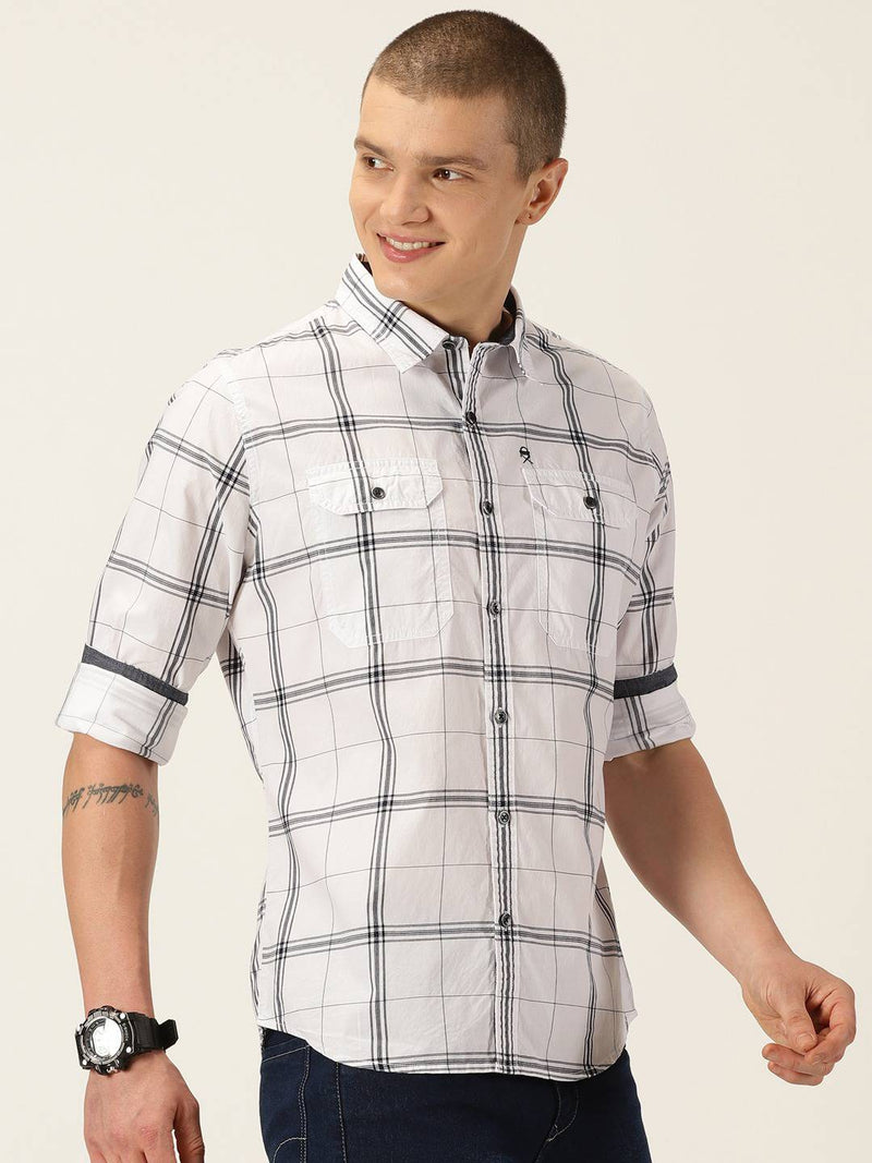 Thomas Scott Men Smart Slim Fit Windowpane Checked Cotton Casual Shirt
