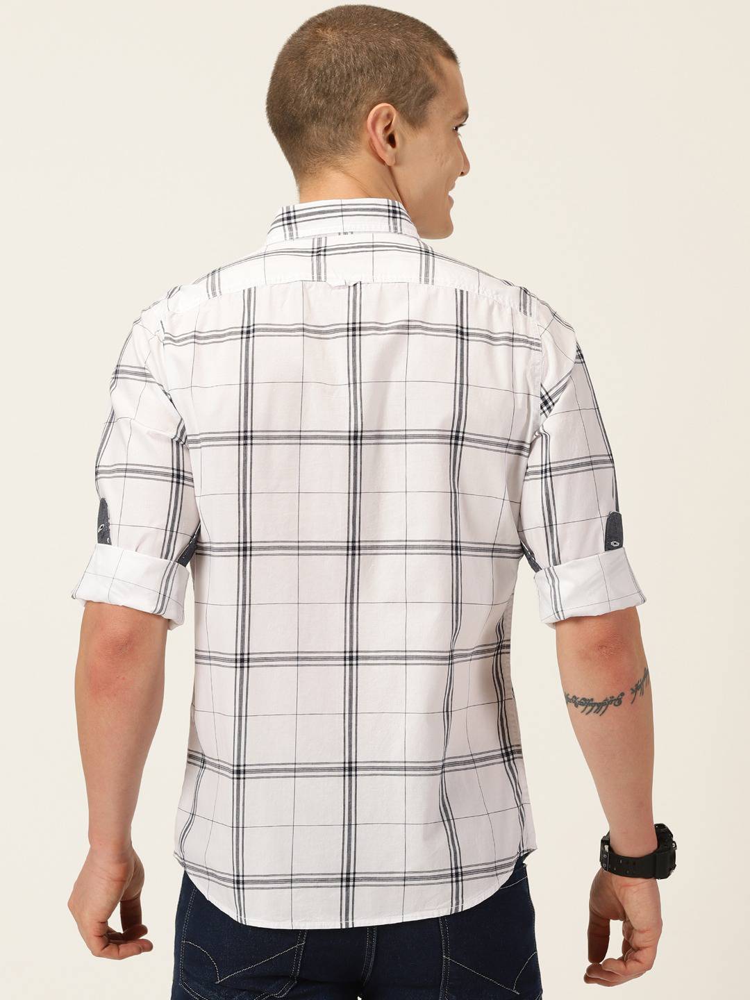 Thomas Scott Men Smart Slim Fit Windowpane Checked Cotton Casual Shirt