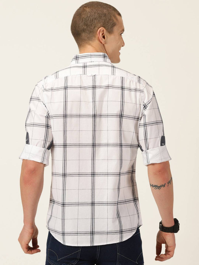 Thomas Scott Men Smart Slim Fit Windowpane Checked Cotton Casual Shirt