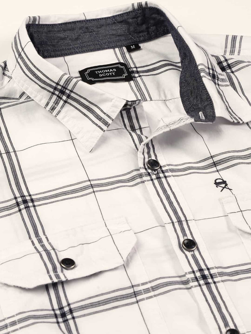 Thomas Scott Men Smart Slim Fit Windowpane Checked Cotton Casual Shirt