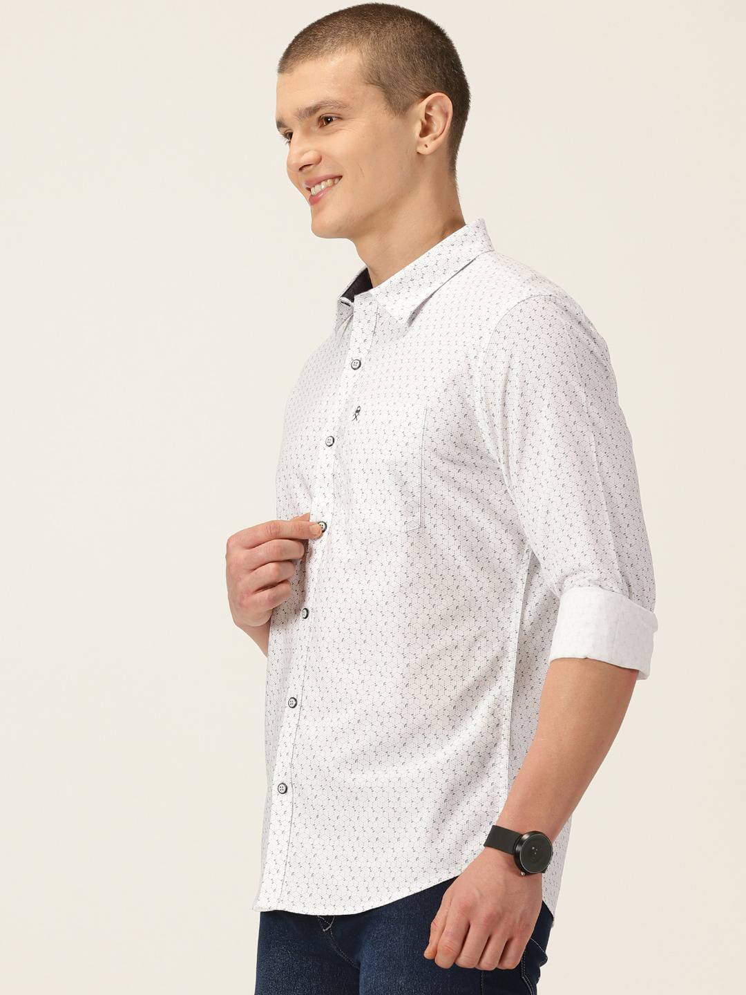 Thomas Scott Men Smart Slim Fit Opaque Printed Pure Cotton Casual Shirt
