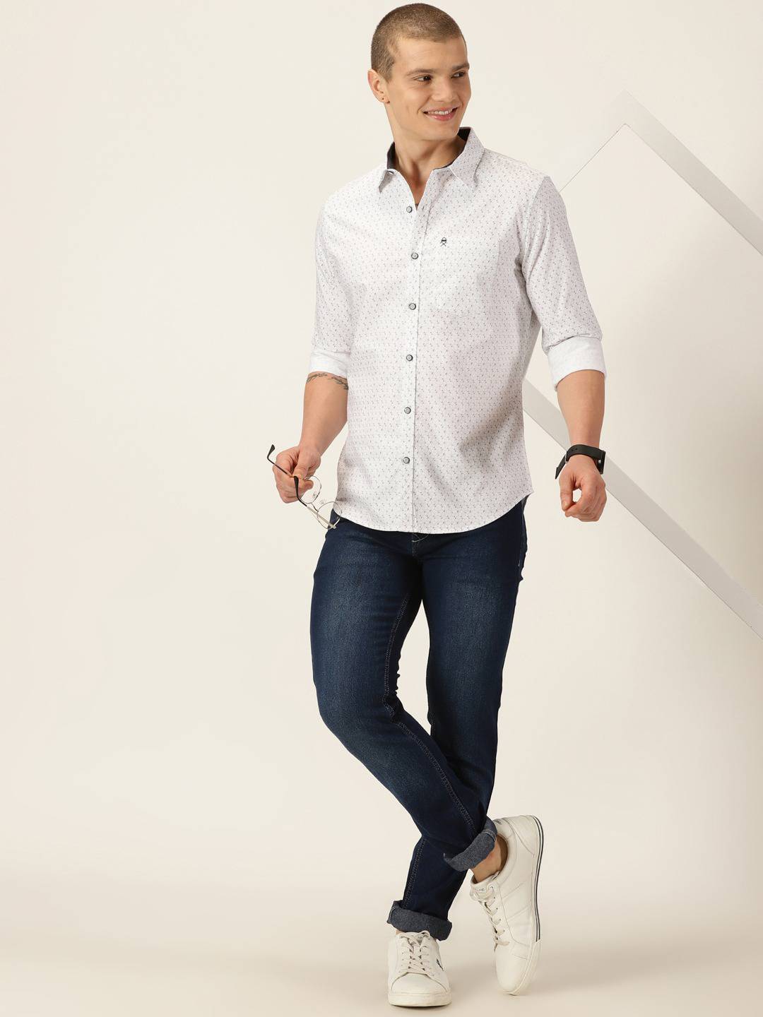 Thomas Scott Men Smart Slim Fit Opaque Printed Pure Cotton Casual Shirt