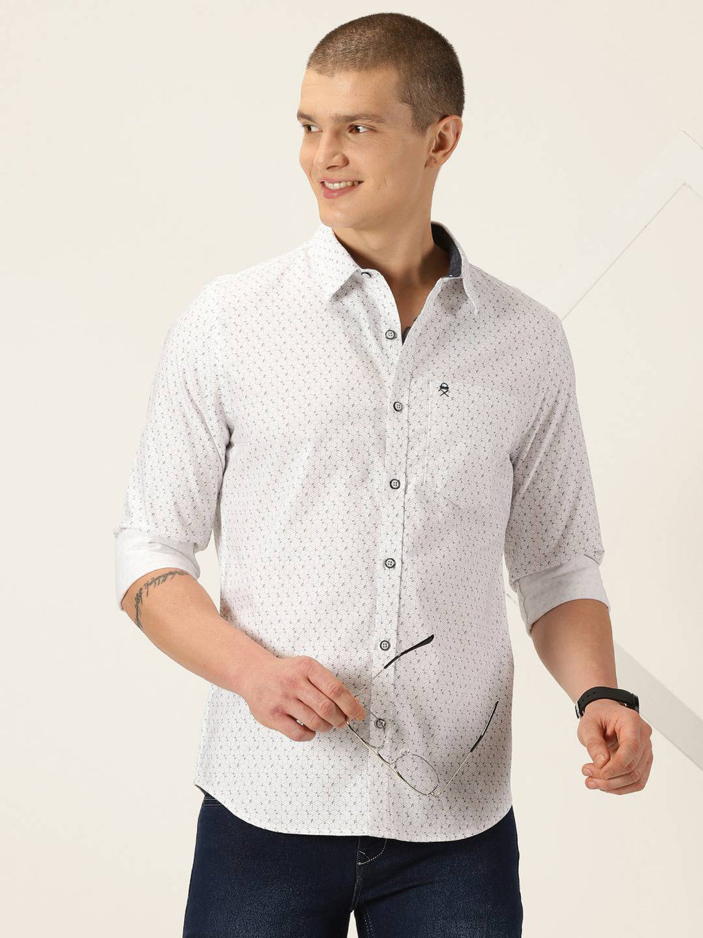 Thomas Scott Men Smart Slim Fit Opaque Printed Pure Cotton Casual Shirt