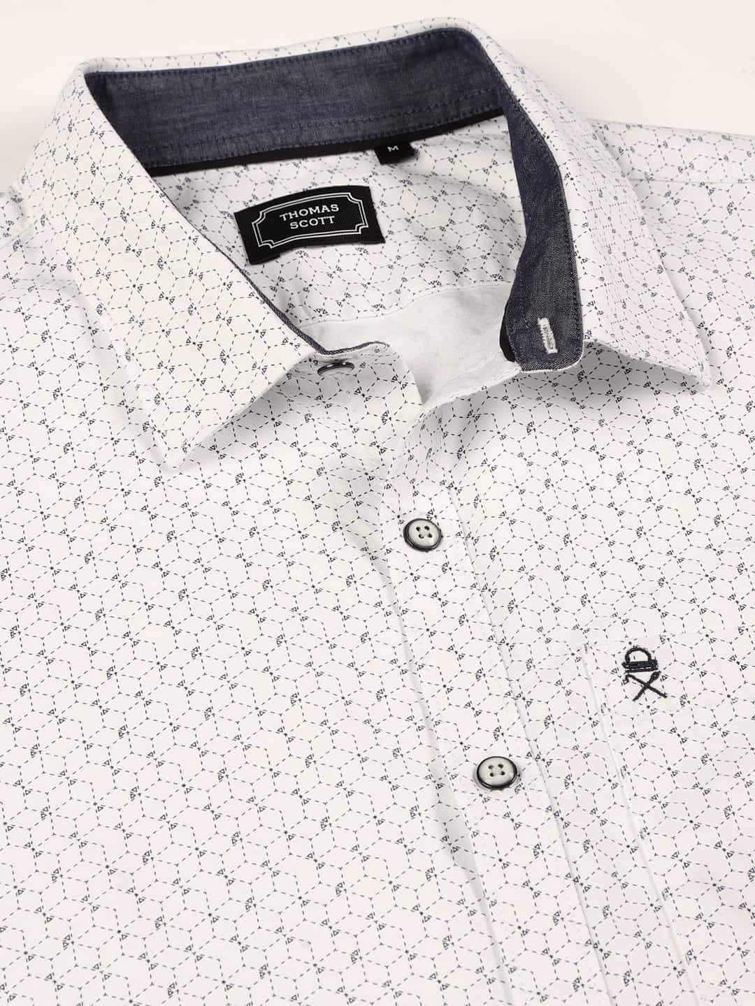 Thomas Scott Men Smart Slim Fit Opaque Printed Pure Cotton Casual Shirt