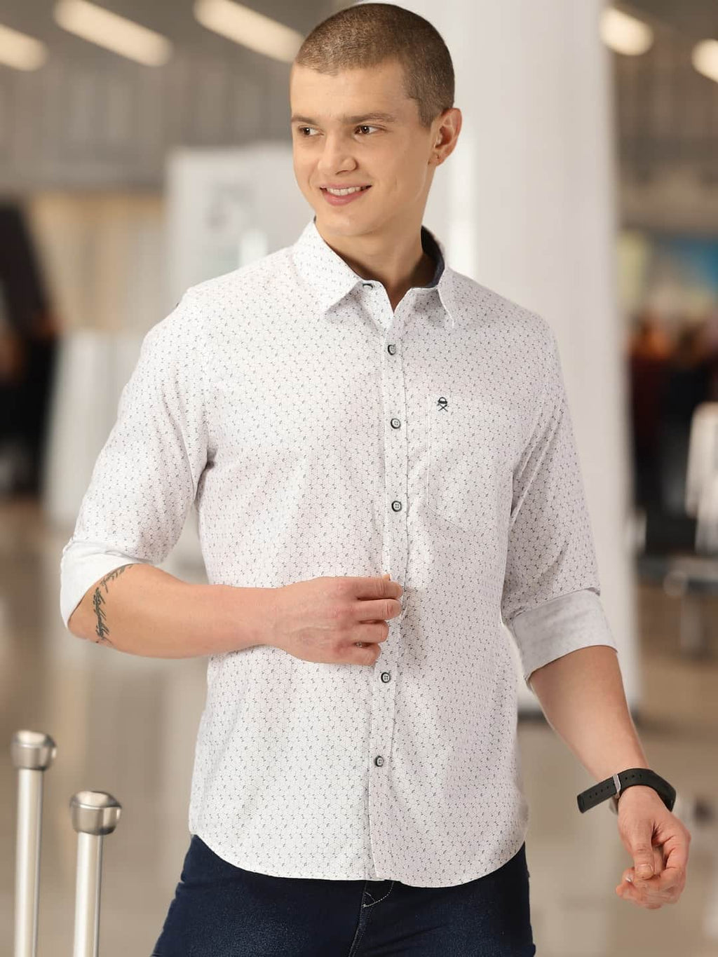 Thomas Scott Men Smart Slim Fit Opaque Printed Pure Cotton Casual Shirt