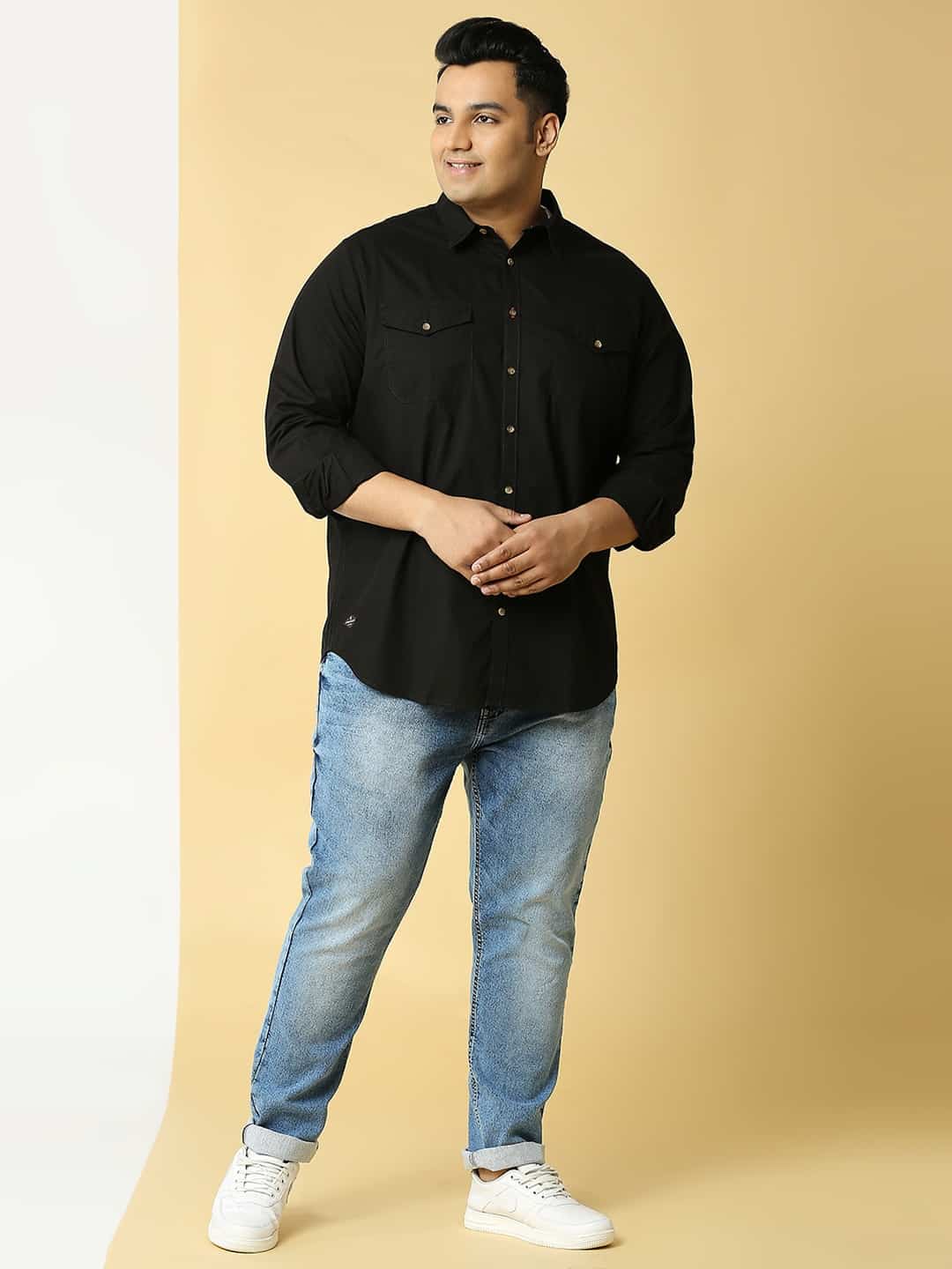 Thomas Scott Men Plus Size Cotton Premium Slim Fit Opaque Casual Shirt