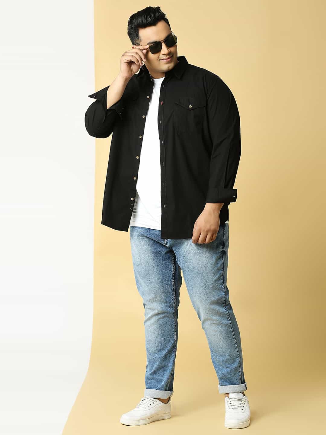 Thomas Scott Men Plus Size Cotton Premium Slim Fit Opaque Casual Shirt