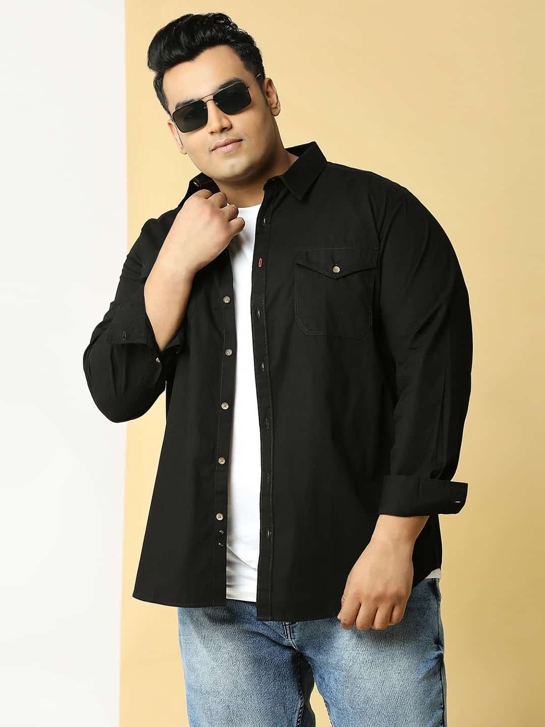 Thomas Scott Men Plus Size Cotton Premium Slim Fit Opaque Casual Shirt