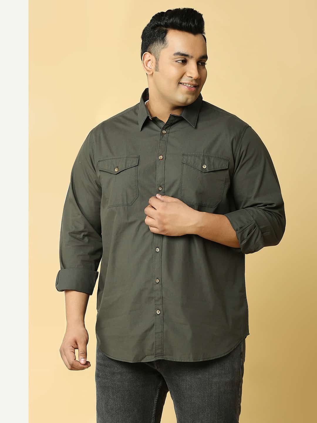 Thomas Scott Men Plus Size Cotton Premium Slim Fit Opaque Casual Shirt