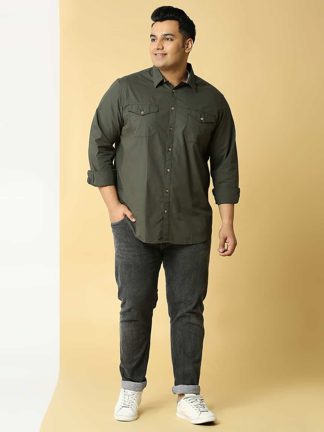 Thomas Scott Men Plus Size Cotton Premium Slim Fit Opaque Casual Shirt