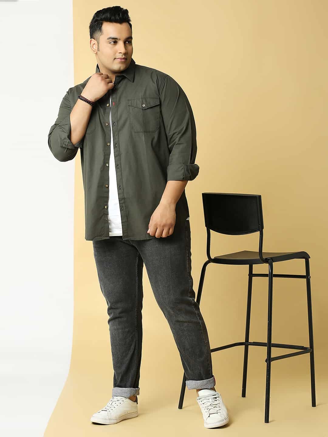 Thomas Scott Men Plus Size Cotton Premium Slim Fit Opaque Casual Shirt