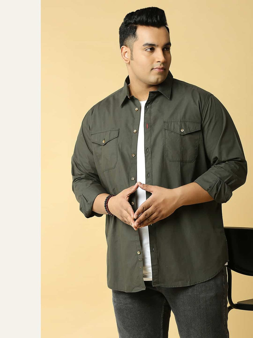 Thomas Scott Men Plus Size Cotton Premium Slim Fit Opaque Casual Shirt