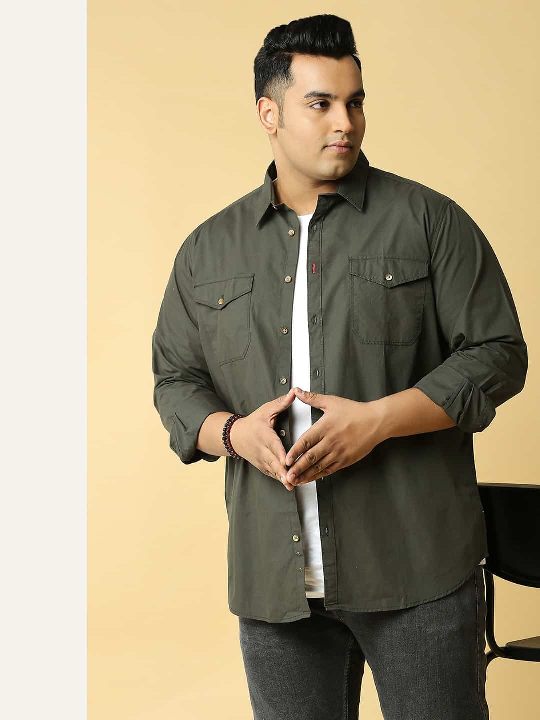 Thomas Scott Men Plus Size Cotton Premium Slim Fit Opaque Casual Shirt