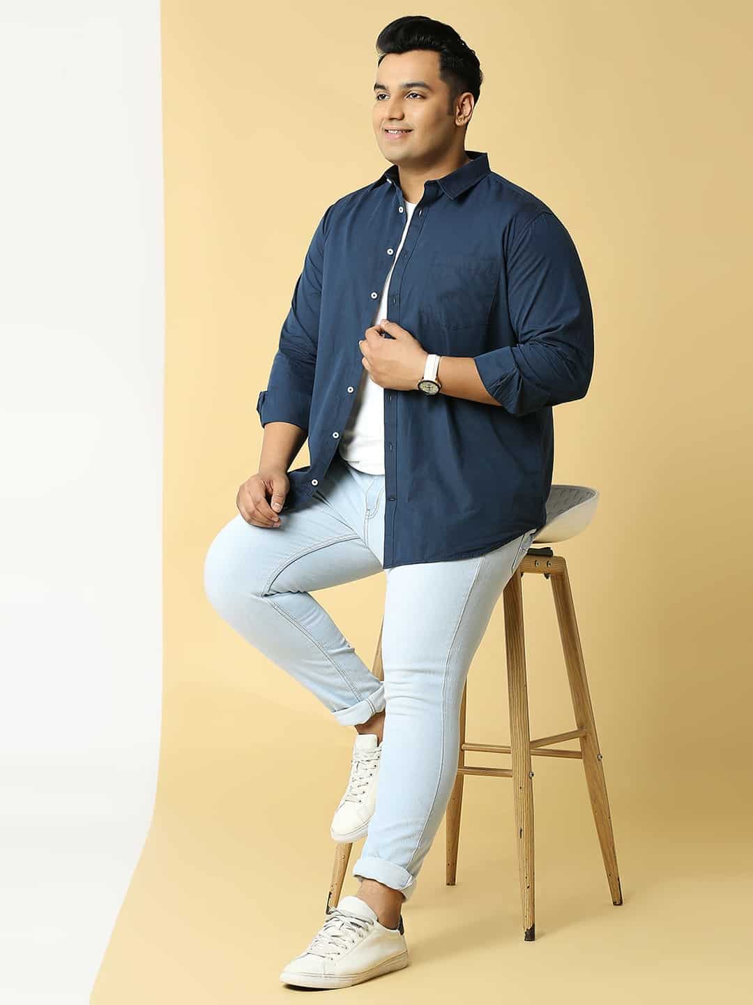 Thomas Scott Men Plus Size Premium Slim Fit Casual Pure Cotton Shirt